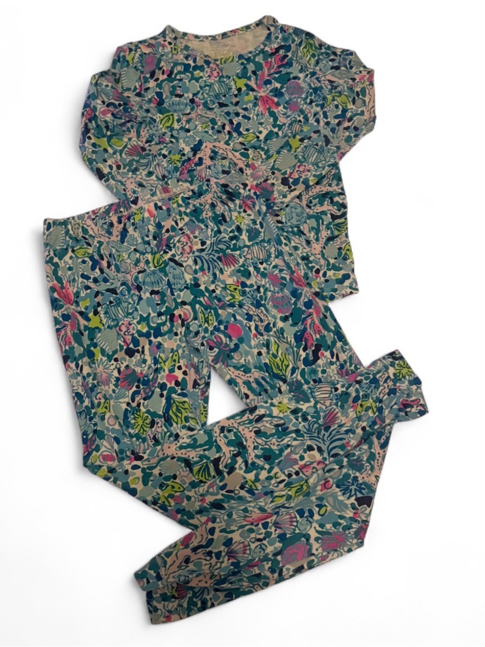 Lilly Pulitzer Girls Pajama Set Size 10 Long Sleeve Pants Multi Dive Bar Aquatic